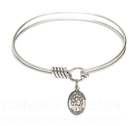 Silver Smooth Bangle Bracelet with a Saint Felicity Charm