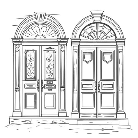 Drawing Of Old Doors Outline Sketch Vector, Wing Drawing, Door Drawing ...