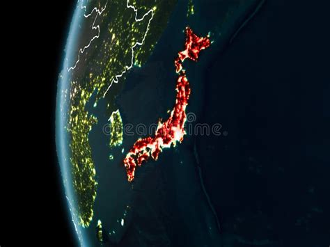 Japan from space at night stock image. Image of render - 112808883