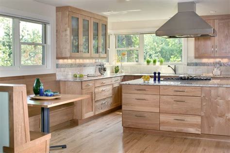 Beech wood cabinets kitchen contemporary with built-in seating area wood floor… | Birch kitchen ...