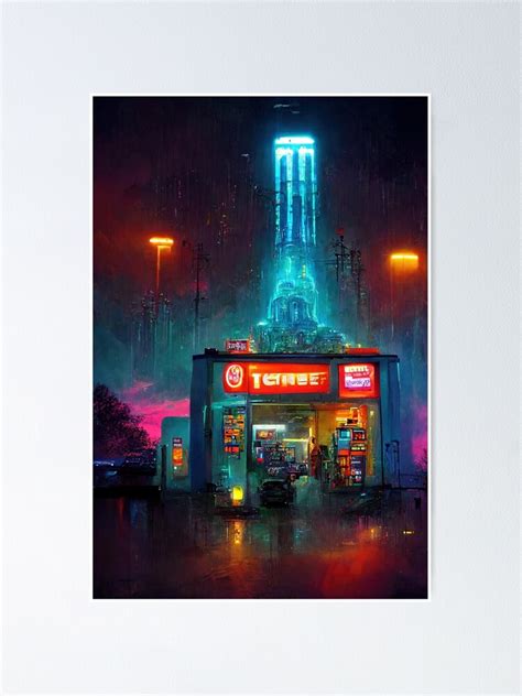 "Neon Cyberpunk Gas Station" Poster for Sale by LoudLayerCake | Redbubble