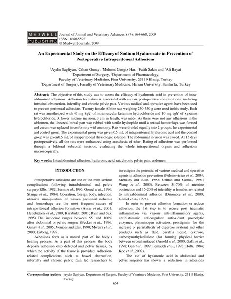 (PDF) An Experimental Study on the Efficacy of Sodium Hyaluronate in Prevention of Postoperative ...