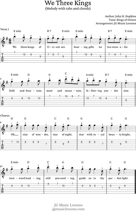 We Three Kings - guitar chords, tabs, and fingerstyle arrangement - JG ...