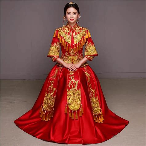 Red Bride Wedding Dress Traditional Ancient Qipao Clothing Female Chinese Ancient style ...