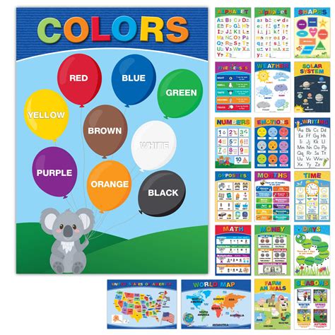 Buy 20 Large Educational s For Kids Toddlers (16.5x12 Double Sided English/Spanish) Alphabet ...