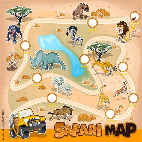 Africa Safari Map Wildlife Stock Vector | Adobe Stock