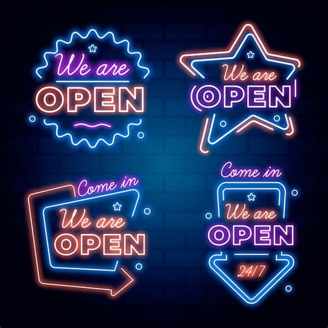 Free Vector | We are open neon sign collection