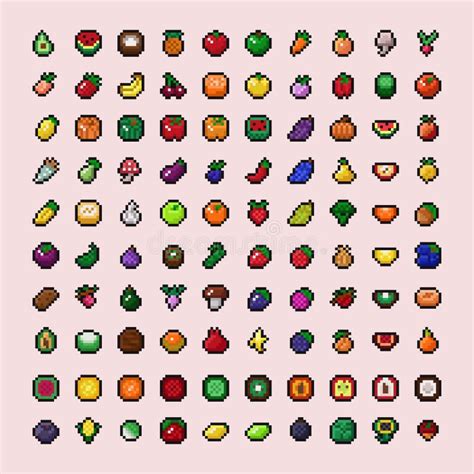 Set of Pixel Art Fruits Icon. 32x32 Pixels. Vector Illustration Stock ...