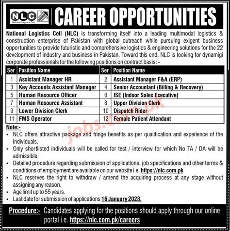 National Logistics Cell (NLC) Pakistan Jobs 2023 for Assistant Managers, Clerks, HR, IT ...