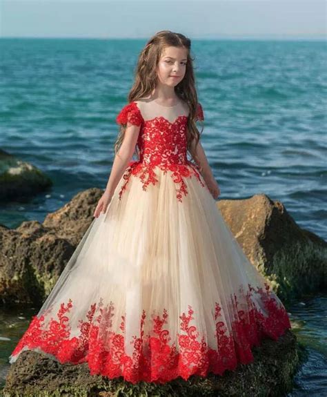 Gorgeous red lace appliques fairy dress floor length little girl ...