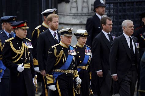 Princess Anne Walks With Her Brothers Behind Queen's Coffin at Funeral ...