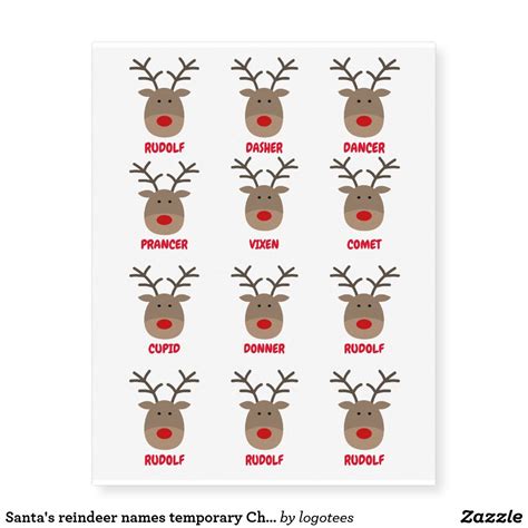 Santa's reindeer names temporary Christmas tattoos | Zazzle | Santas ...