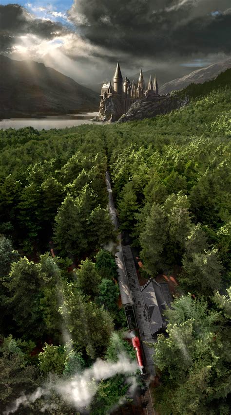 An illustration of Hogwarts and Hogsmeade with the Forbidden Forest (iPhone wallpaper ...