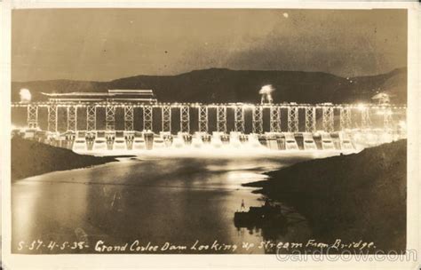 Night View Of Grand Coulee Dam Washington Postcard