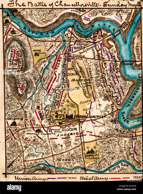 Map of The Battle of Chancellorsville, Sunday May 3rd 1863 9 p.m. USA ...