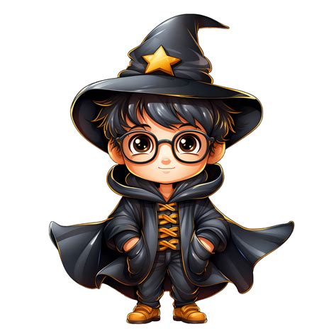 Cute Little Wizard Halloween Clipart Illustration AI Generative ...