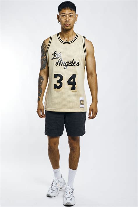 Shaquille O'Neal LA Lakers 96-97 Khaki Hardwood Classic Swingman Jersey ...