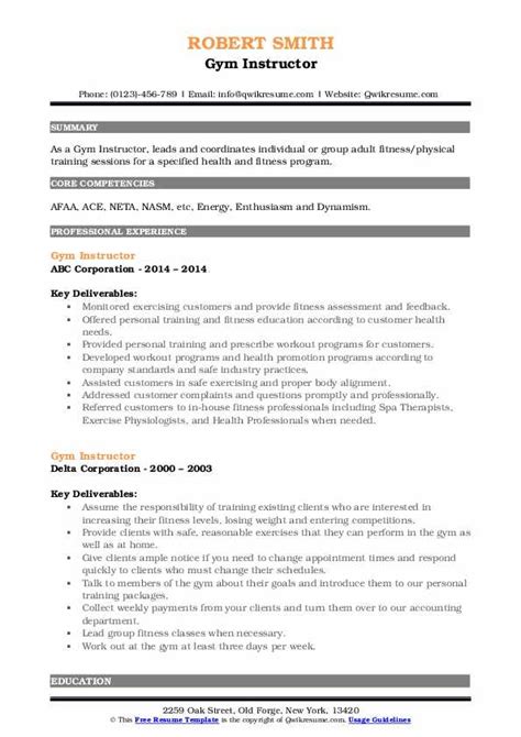 Gym Instructor Resume Samples | QwikResume