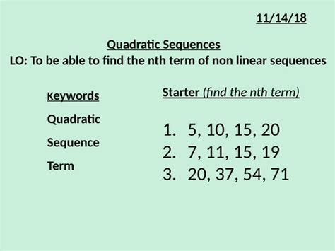 Quadratic Sequences | Teaching Resources