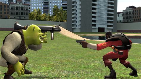 Shrek with bazooka VS Demoman with pistol by Puppyjuan on DeviantArt