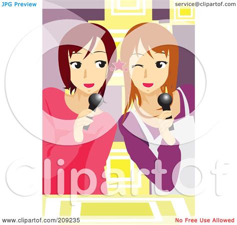 Royalty-Free (RF) Clipart Illustration of Two Teen Girls Singing Karaoke by mayawizard101 #209235