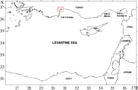 Map of the Levantine Sea showing the sampling site. | Download ...