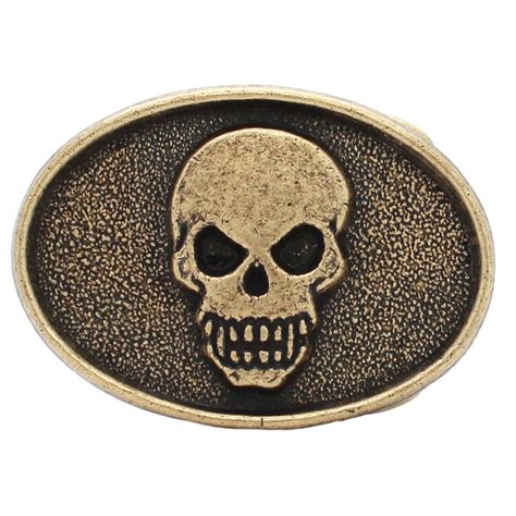 Skull Metal Belt Buckle Antique Brass 6003-09 USA - Stecksstore