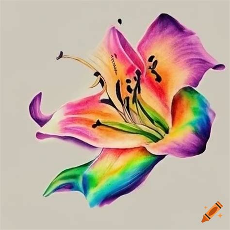 Rainbow lily tattoo design on Craiyon