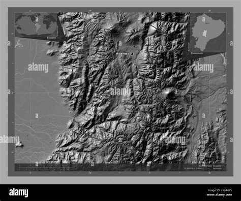 Chimborazo, province of Ecuador. Bilevel elevation map with lakes and rivers. Locations and ...