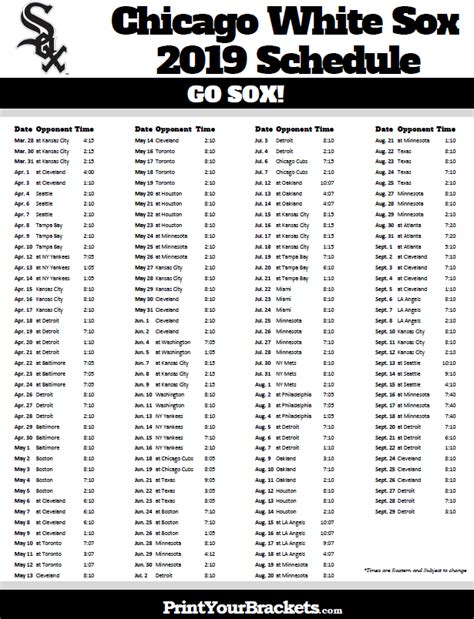 White Sox 2019 Schedule Printable - Printable Word Searches