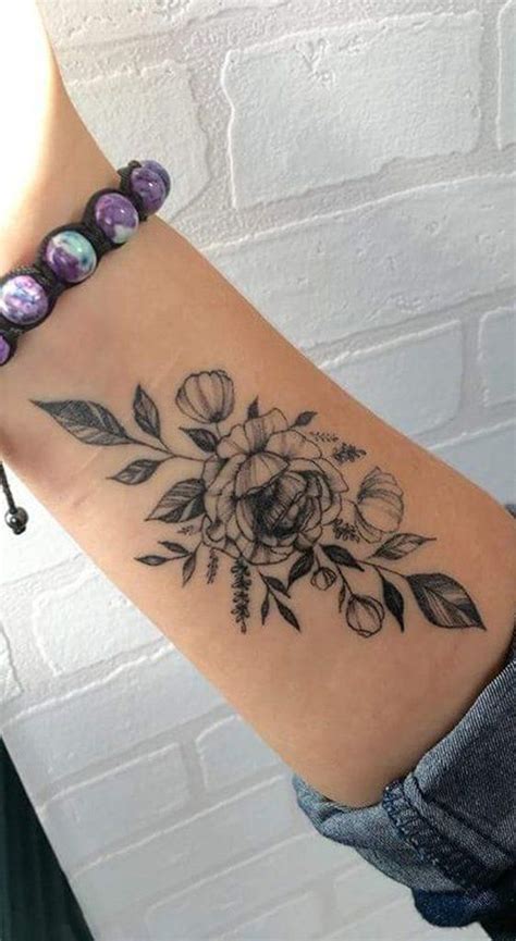 Cute Black Floral Flower Wrist Tattoo Ideas for Women - www.MyBodiArt.com | Flower wrist tattoos ...