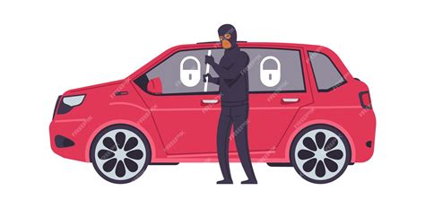 Premium Vector | Theft car cartoon robber breaks automobile door criminal steals transport ...