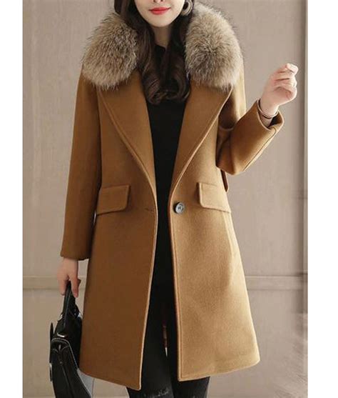 Women's Wool Winter Coat With Fur Collar - Jackets Expert