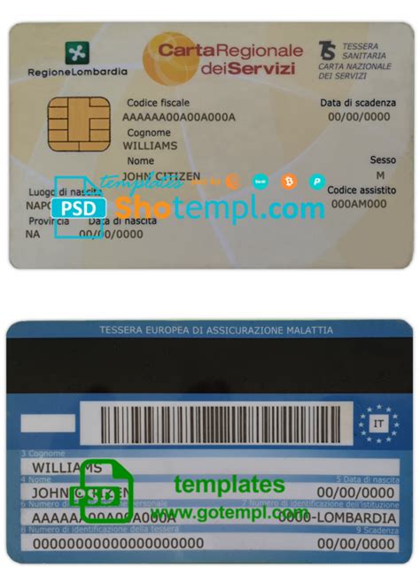 Italy health insurance card (Tessera sanitaria) template in PSD format, fully editable