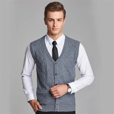 New Design 2016 Autumn Mens Fashion V neck Cashmere Sweater Vest Cardigan With Buttons-in V-Neck ...