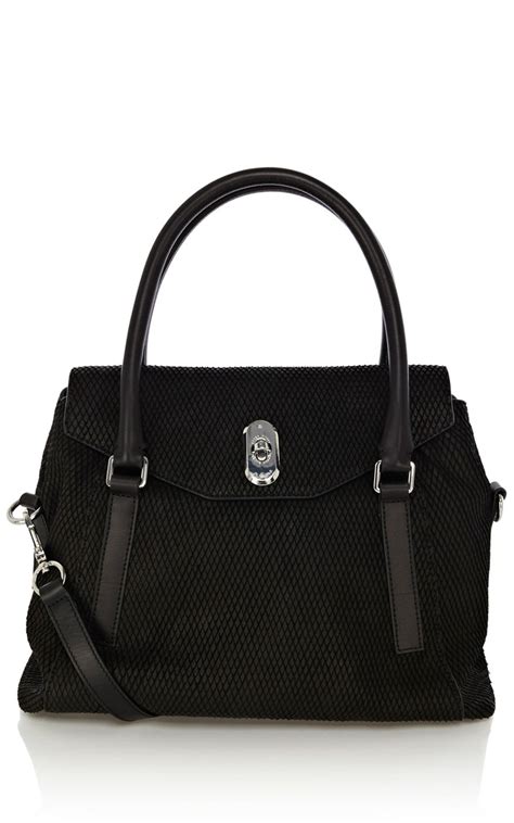 Karen Millen Textured Snake Leather Box Bag in Black (snake) | Lyst