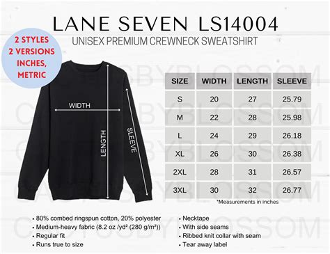 4 Size Chart Lane Seven LS14004 Mockup Chart Unisex Premium Crewneck ...