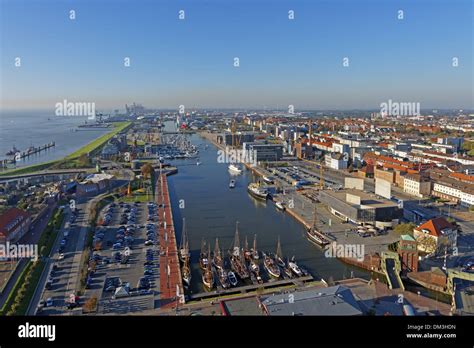 Europe Germany Bremen Bremerhaven am Strom Weser new harbour port emigrant house panorama north ...