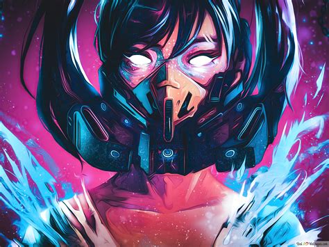 Cyberpunk Girl Gas Mask Art 4K wallpaper download