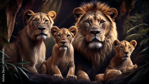 majestic family of lions in the jungle ,generative AI Stock Illustration | Adobe Stock