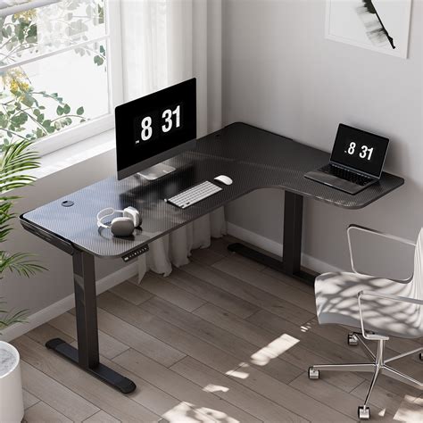 Eureka Ergonomic 60" L-Shaped Electric Height Adjustable Standing Desk with 4 Presets, Dual ...