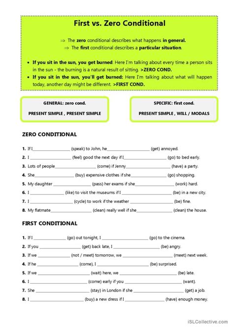 ZERO and FIRST CONDITIONAL general g…: English ESL worksheets pdf & doc