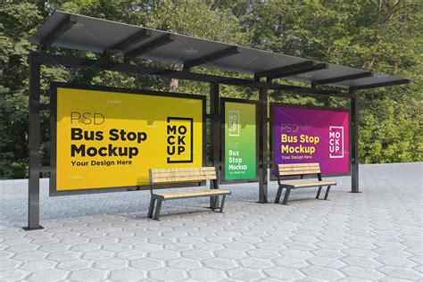 Bus Stop with 3 Signage Mockup – MasterBundles