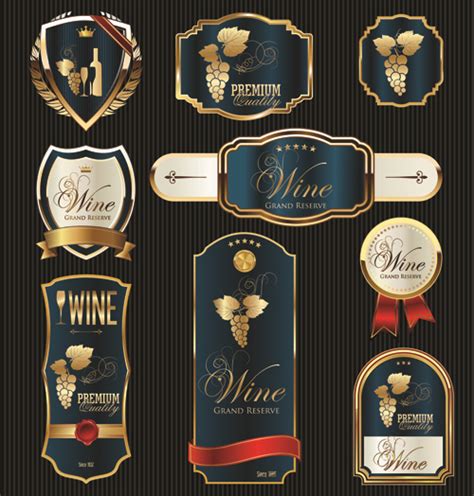 Luxury golden wine labels vector 02 free download