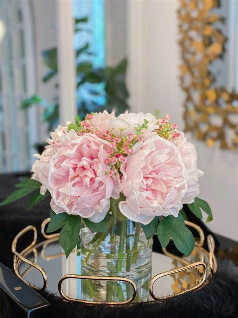 Real Touch Silk Floral Arrangement-Pink/Blush Pink Peonies Centerpiece – Flovery