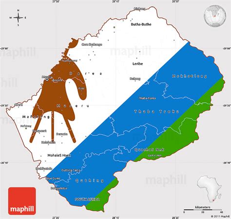 Flag Simple Map of Lesotho