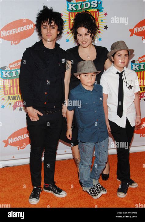 Billie Joe Armstrong (Green Day) with wife and sons arriving at the Nickel Odeon Kid's Choice ...