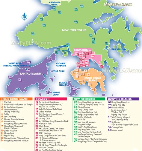 Hong Kong map - English map with list of most popular spots, favourite ...