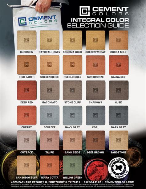 Color Charts for Integral and Standard Cement Colors | Cement Colors