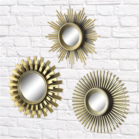 Better Homes & Gardens 3-Piece Round Sunburst Mirror Set in Gold Finish - Walmart.com